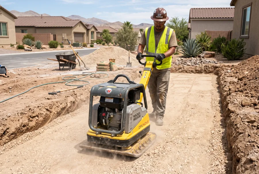 plate compactor on paver base residential install las vegas