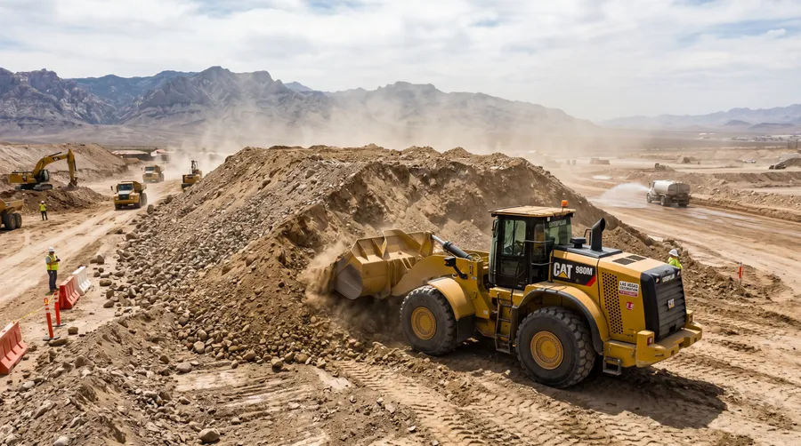 caterpillar 980m loader on pit run stockpile las vegas civil work