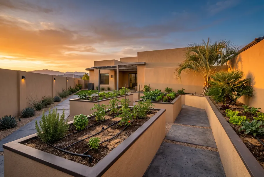 raised bed vegetable garden with 70/30 soil compost blend las vegas modern home