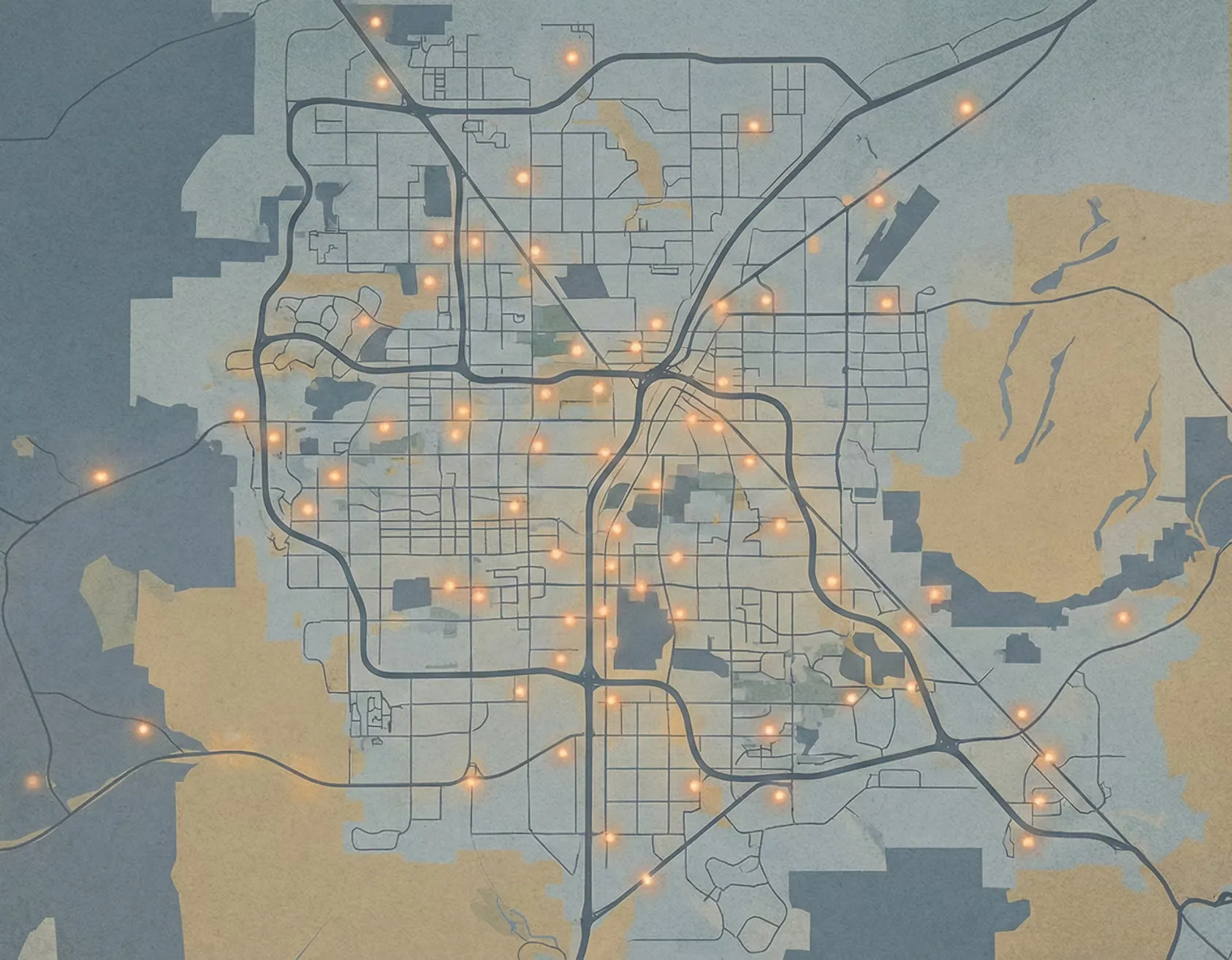 stylized map of impact sand and gravel's las vegas service area